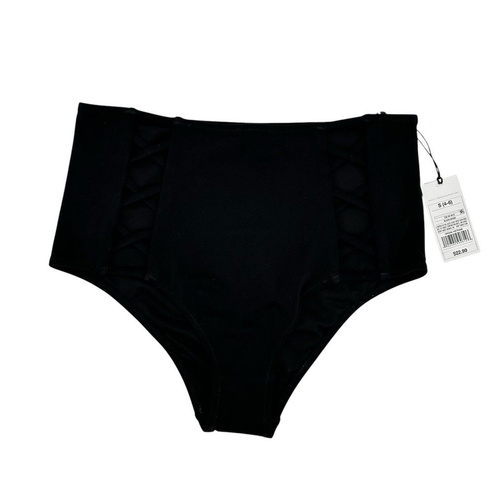 Shade & Shore High Waisted Lattice Side Black‎ Bikini Bottoms Size Small S 4/6